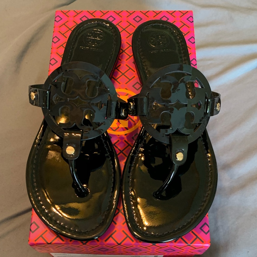 Tory Burch Miller Patent Black Sandals